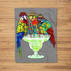 Parrots Drinking Margarita Hawaiian Vacation Birds Fleece Blanket