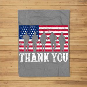 Patriotic American Flag Thank You Men Women Girls Boys Kids Fleece Blanket