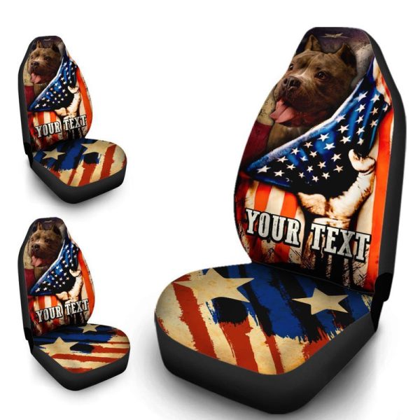 Personalized American Flag Car Seat Covers Custom Cool Pitbull Dog Car Accessories