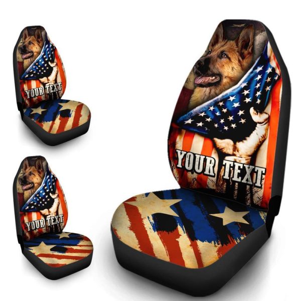 Personalized American Flag Car Seat Covers Custom German Shepherd Dog Car Accessories