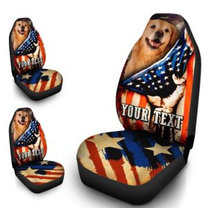 Personalized American Flag Car Seat Covers Custom Golden Retriever Dog Car Accessories