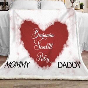 Personalized Custom  Mommy Daddy Children Custom Text Blanket