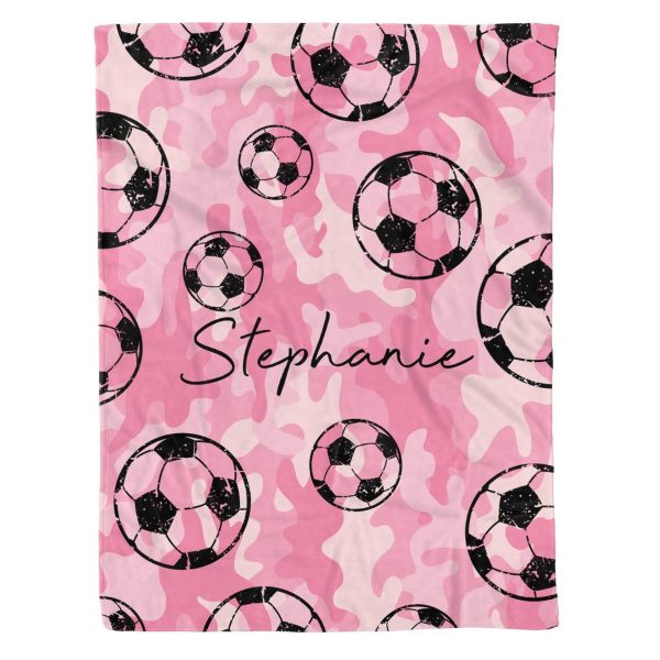 Personalized Pink Camouflage Soccer Blanket