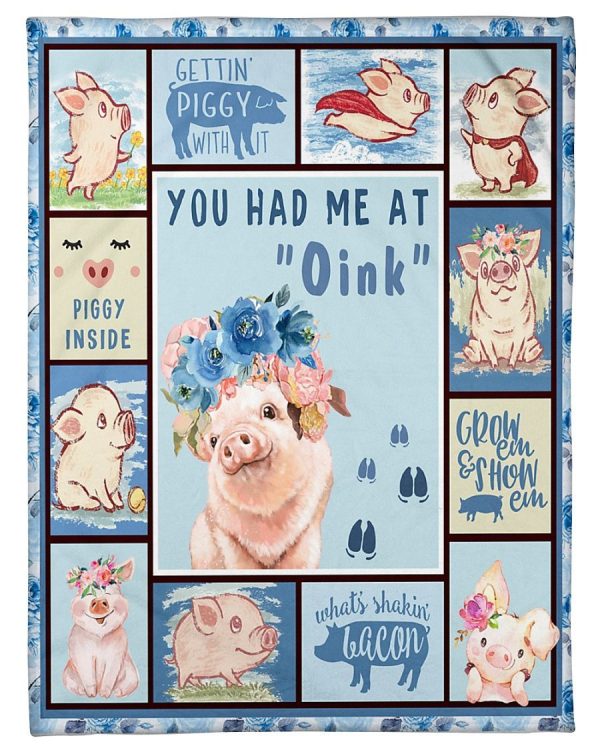 Pig You Had Me Oink Piggy Blue Blanket