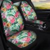 Pink Flamingo Car Seat Covers Custom Plumeria Hibiscus Tropical Flower Car Accessories