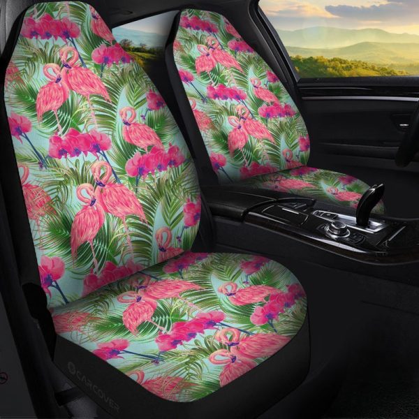 Pink Flamingo Car Seat Covers Custom Tropical Leaf Car Accessories