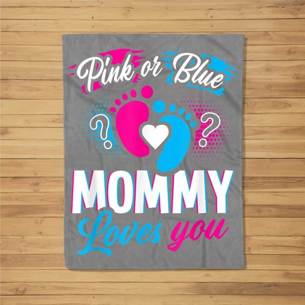 Pink Or Blue Mommy Loves You Baby Gender Reveal Party Shower Fleece Blanket