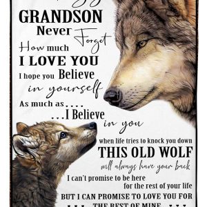 Pops For Grandson Never Forget How Much I Love You Wolf Edition Blanket