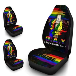 Pride LGBT Car Seat Covers Custom Gay God Accept You Car Accessories