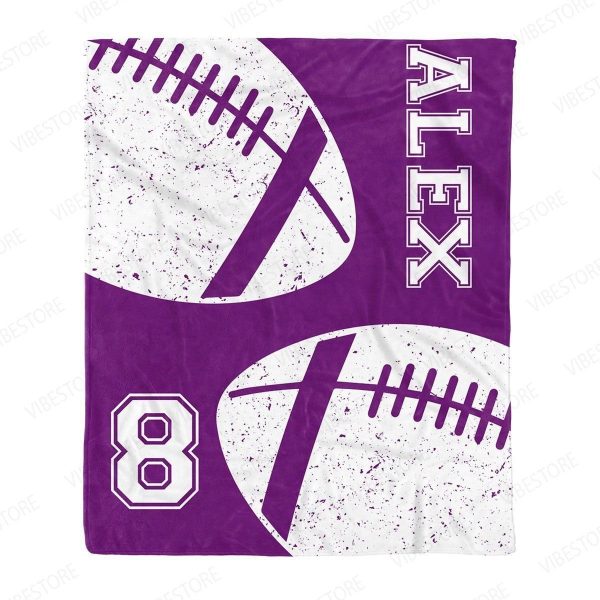 Purple Football Custom Text Name Blanket