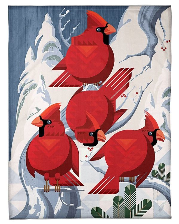 Red Carnidal Birds In Snow Blanket