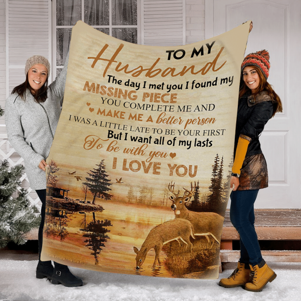 Reindeer To My Husband You Complete Me Blanket