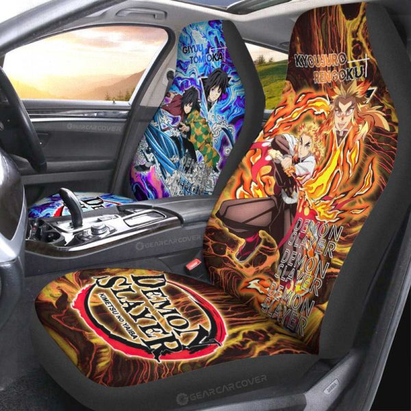 Rengoku And Giyuu Car Seat Covers Custom Demon Slayer Anime Car Accessories