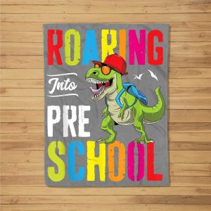 Roaring Into Preschool Dinosaur Teacher Pre K Back To School Fleece Blanket