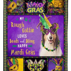 Rough Collie Mardi Gras Blanket