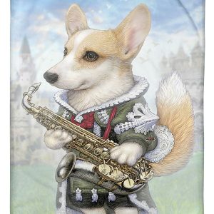 Royal Corgi Loves Saxophone Blanket