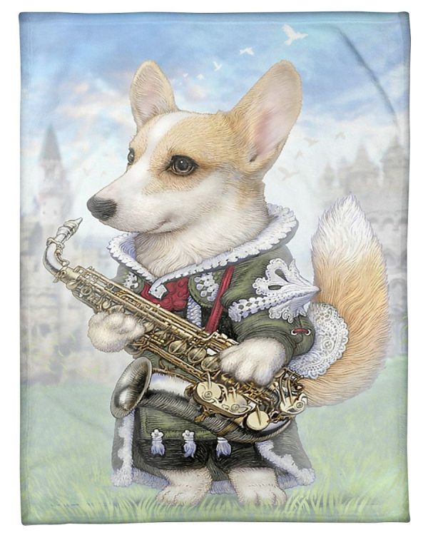 Royal Corgi Loves Saxophone Blanket