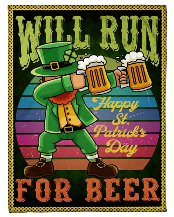 Run For Beer Happy St Patricks Day Blanket