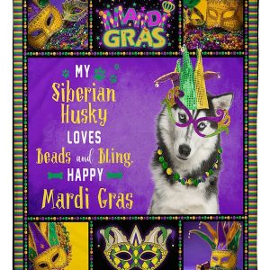 Siberian Husky Mardi Gras Blanket