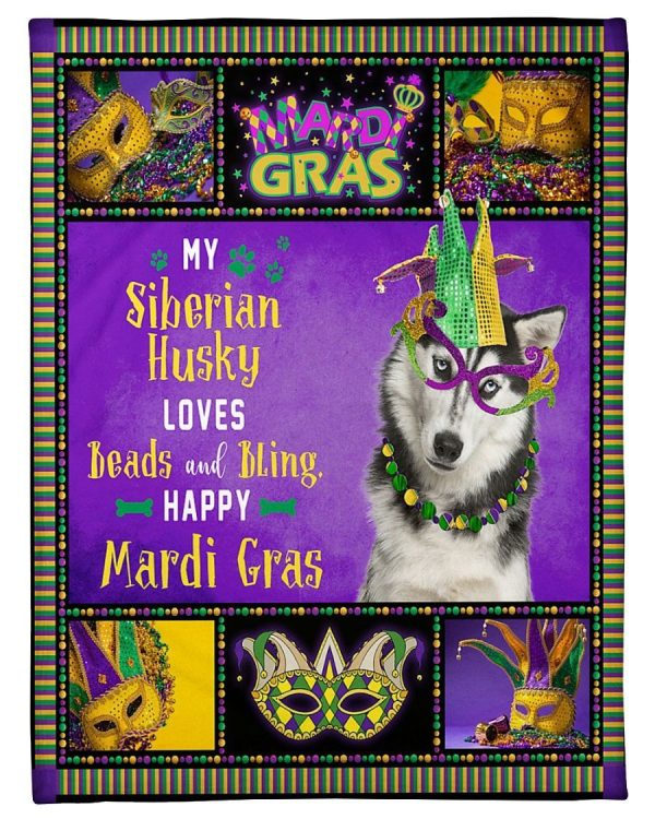 Siberian Husky Mardi Gras Blanket