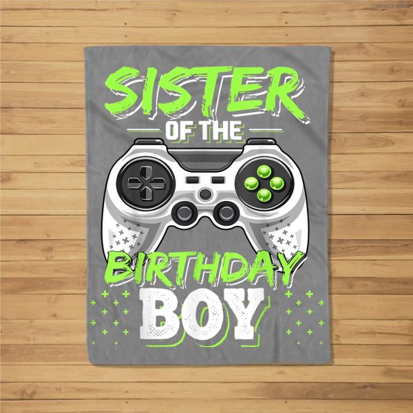 Sister Of The Birthday Boy Matching Video Game Birthday Gift Fleece Blanket