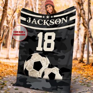 Soccer Camouflage Pocket Custom Text Name Number Blanket