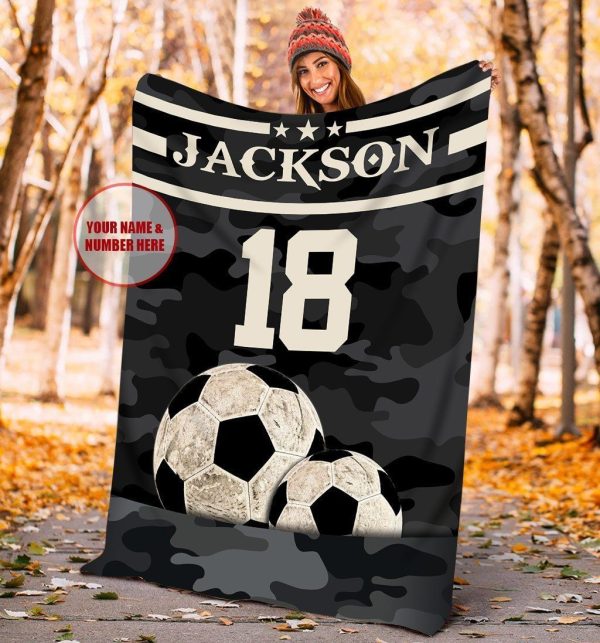 Soccer Camouflage Pocket Custom Text Name Number Blanket