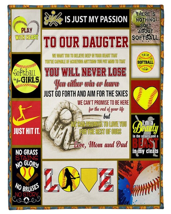 Softball Daughter Love Mom And Dad Blanket