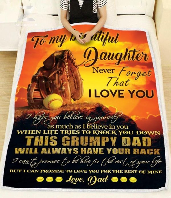 Softball This Grumpy Dad Will Always Have Your Back Message Dad Gift For Daughter Blanket