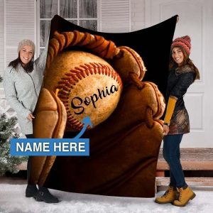 Sophia Baseball Glove Custom Text Name Printed Blanket