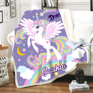 Sophia Dream Unicorn Custom Text Name Printed Blanket