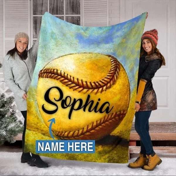 Sophia Softball Custom Text Name Blanket