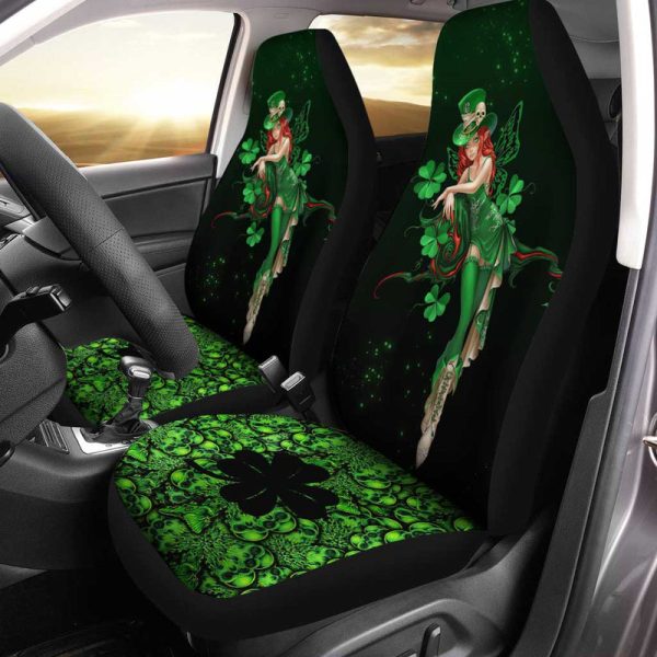 St. Patrick's Lucky Skull Shamrock Car Seat Covers Set Of 2