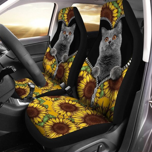 Sunflower British Short Hair Cat Car Seat Covers Custom Cat Car Accessories Gift Idea For Cat Lovers