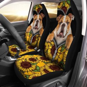 Sunflower Bulldog Car Seat Covers Custom Car Accessories For Bulldog Owners