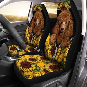 Sunflower Cute Poodle Car Seat Covers Custom Car Accessories For Poodle Owners