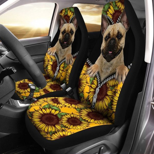 Sunflower French Bulldog Car Seat Covers Custom Car Accessories For French Bulldog Owners