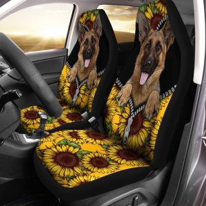 Sunflower German Shepherd Car Seat Covers Custom Car Accessories For German Shepherd Trainers