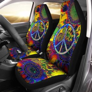 Sunflower Peace Car Seat Covers Custom Hippie Car Accessories