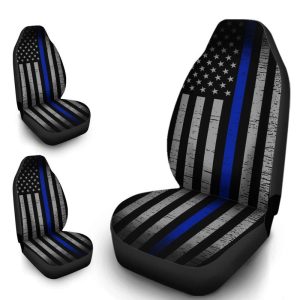 The Thin Blue Line Car Seat Covers Custom American Flag Car Accessories Meaningful For Police Dad