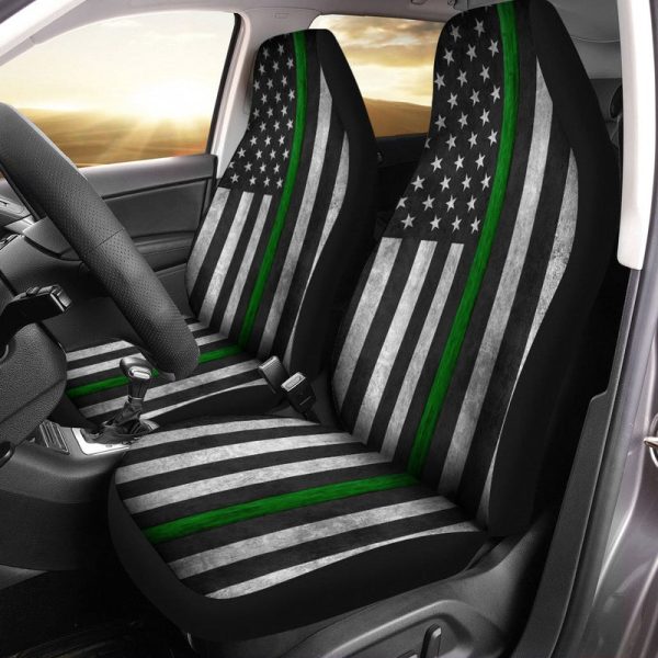 Thin Green Line US Flag Car Seat Covers Custom Support Border Patrol Car Accessories