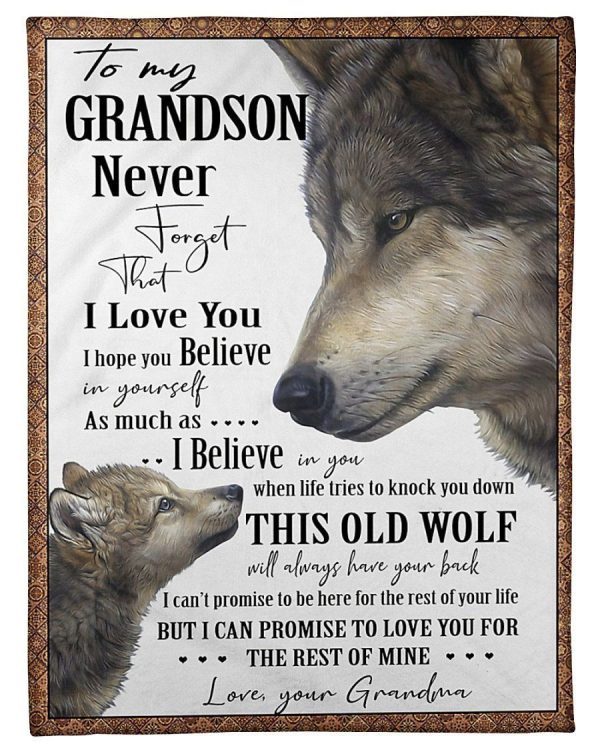 This Old Wolf Will Always Have Your Back Gift For Grandson From Grandma Blanket