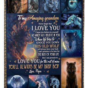 This Old Wolf Will Always Have Your Back Great Gift From Papa To Grandson Blanket