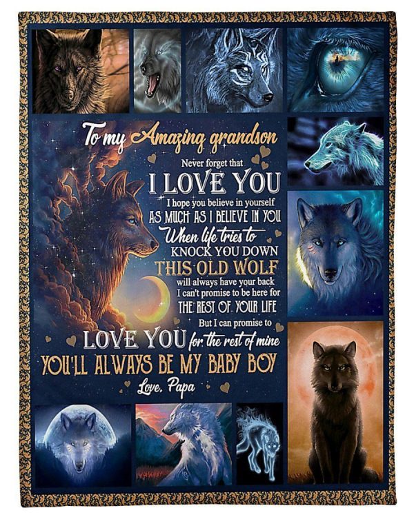 This Old Wolf Will Always Have Your Back Great Gift From Papa To Grandson Blanket