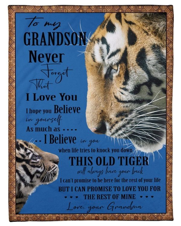 Tiger Lovely Message From Grandma Gifts For Grandsons Blanket