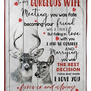 To My Gorgeous Wife Deer Blanket