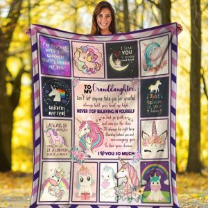 To My Granddaughter Unicorn Rainbow Blanket