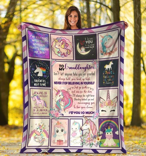 To My Granddaughter Unicorn Rainbow Blanket