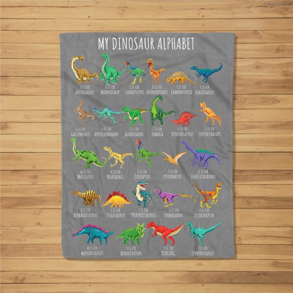 Types Of Dinosaurs Alphabet A-Z Abc Dino Identification Fleece Blanket