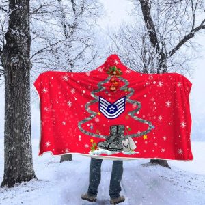 US Air Force E-6 Technical Sergeant TSgt E6  Christmas Hooded Blanket